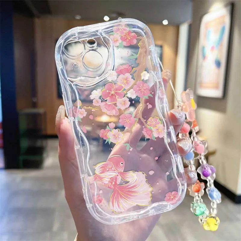 かわいい笑顔のミツバチと花のデザインが施された、Motoro - Cute Cartoon Wrist Strap Silicone Case のレビューと価格